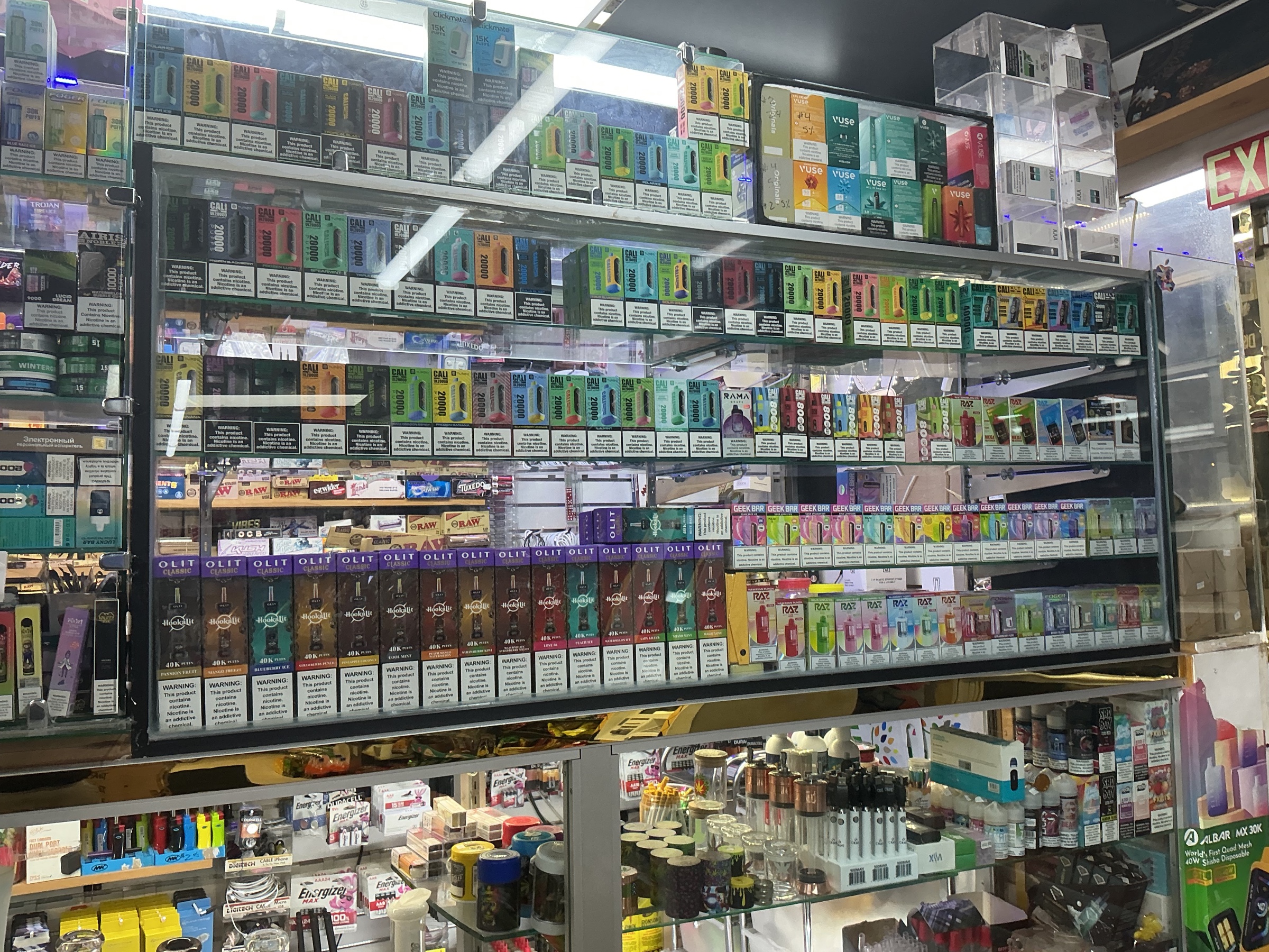 Vape, tobacco and hookah products at the specialty counter of AB Grocery Mart
