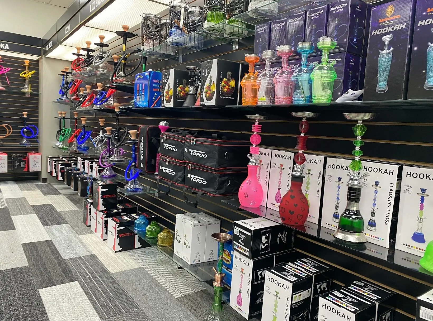 Products on display at Lux Smoke smoke shop in downtown Wilmington